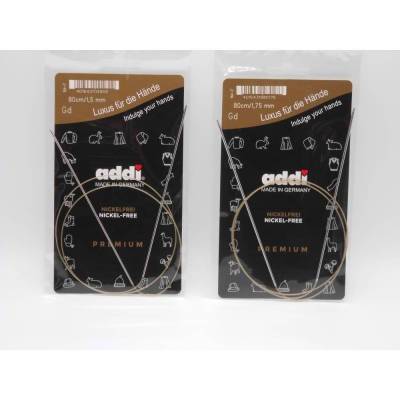 addi Rundstricknadel 1,5 / 1,75 mm - 80 cm nickelfreie Stricknadeln mit Messingspitzen und hochflexiblem Kunststoffseil