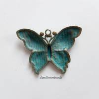 Großer Metallanhänger Schmetterling, antikbronze mit grüner Patina, schön gemustert Bild 2
