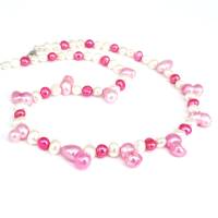 Perlenkette aus weißen, rosa und pinkfarbenen Perlen Bild 2