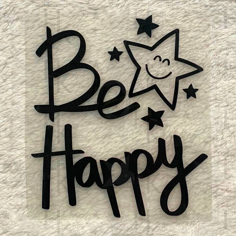 Bügelbild - Spruch "Be Happy" mit Sternen - viele mögliche Farben Bild 1