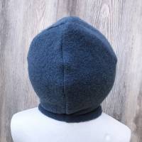 Mütze aus Wollwalk und Baumwollsweat, jeansblaue Wollwalkmütze mit Monstern Bild 9