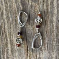 Silber - Schnecken Ohrringe Ohrhänger mit Edelsteinen, Spirale Granat Citrin 925er Silber Hängeohrringe rot gelb Bild 1