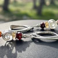 Silber - Schnecken Ohrringe Ohrhänger mit Edelsteinen, Spirale Granat Citrin 925er Silber Hängeohrringe rot gelb Bild 2