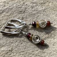 Silber - Schnecken Ohrringe Ohrhänger mit Edelsteinen, Spirale Granat Citrin 925er Silber Hängeohrringe rot gelb Bild 3