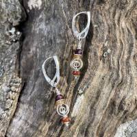 Silber - Schnecken Ohrringe Ohrhänger mit Edelsteinen, Spirale Granat Citrin 925er Silber Hängeohrringe rot gelb Bild 4