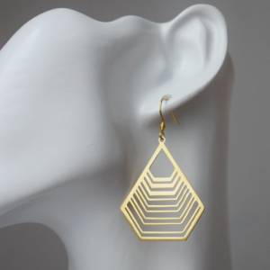 Große Filigrane Ohrhänger Gold, Polygon, Geometrische Ohrringe hängend, Anhänger Tropfen Ohrringe, vergoldete Edelstahl Bild 8