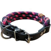 Hundehalsband, verstellbar, schwarz, grau, dunkelpink, koralle, Leder und Schnalle Bild 5