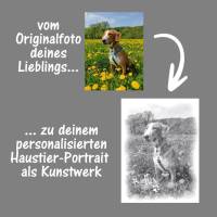 Haustierportrait Hund - Bleistiftzeichnung | personalisierbar mit Namen und Pfotenabdruck - Digitaldruck Tierportrait Bild 2