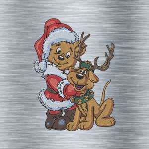 Stickdatei Weihnachtsbärli mit Hund als Elch Bunt+Uni - 13 x 18 Rahmen - Weihnachtsstickerei, weihnachtliche Stickdatei Bild 1