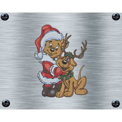 Stickdatei Weihnachtsbärli mit Hund als Elch Bunt+Uni - 13 x 18 Rahmen - Weihnachtsstickerei, weihnachtliche Stickdatei