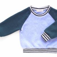 Kinderpullover, Kaschmir + Wolle, dunkelgrün hellblau, 80 86, Upcycling, Unikat Bild 4