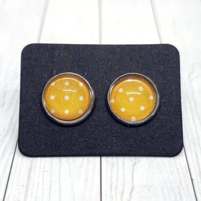 Edelstahlohrstecker mit Glascabochon Polka Dots orange – 10mm, handgefertigt