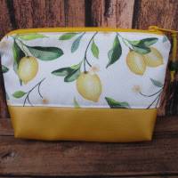 Kosmetiktasche, Universaltasche, Schminktasche, Gr. M, südländische Zitronen, gelb-weiß-grün Bild 1