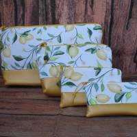Kosmetiktasche, Universaltasche, Schminktasche, Gr. M, südländische Zitronen, gelb-weiß-grün Bild 5