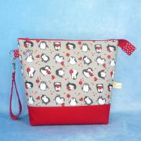 Projekttasche M mit verliebten Pinguinen | Handarbeitstasche mit Reißverschluss | Strickbeutel für unterwegs | Geschenk Bild 2