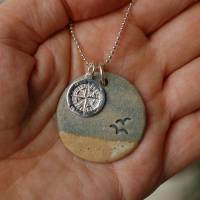 Silberkette Möwen und Meer mit silbernem Kompass - maritimer Keramikschmuck Bild 6