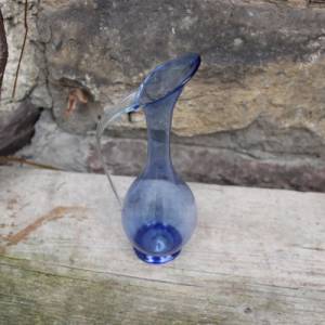 filigrane Vase Krug blaues Glas mundgeblasen Lauscha 70er Jahre Vintage DDR Bild 3