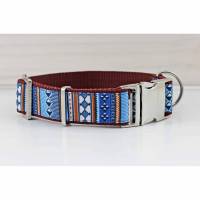 Hundehalsband mit nordischem Muster, blau, braun, weiß, geometrisch, Hund, modern, Gurtband, Halsband, Hundeleine Bild 1