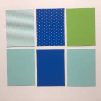 Stanzteile Rechteck 6 Stück, kleine Karten gestreift und gepunktet blau/grün mit weiß, Kartenaufleger, zum Kartenbasteln Bild 2