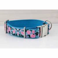 Hundehalsband mit Rosen, rosa und türkis, geblümt, Blumen, Blüten, Hund, Haustier, Welpe, boho, floral Bild 1