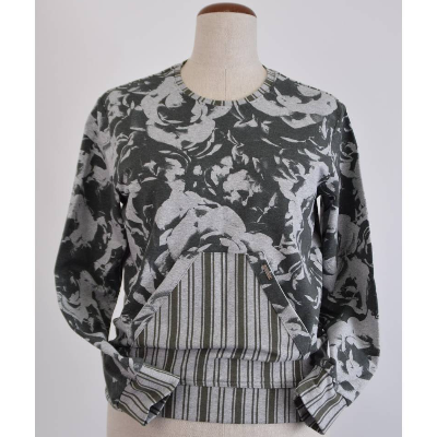 Sweatshirt Grau/Grün gestreift | Rose Aquarell |