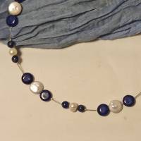 Halskette Biwa und Lapislazuli blau-weiß Bild 3