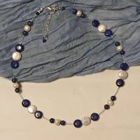 Halskette Biwa und Lapislazuli blau-weiß Bild 4