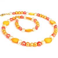 Perlenkette in sattgelb-orange mit Perlmutt Bild 2