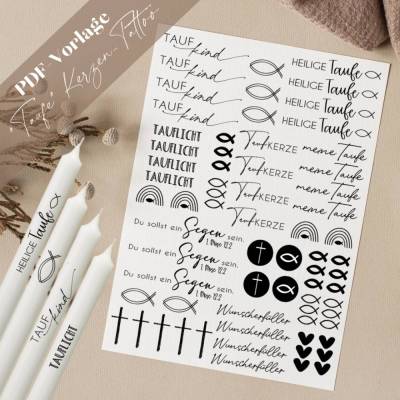 Taufe PDF Vorlage Kerzentattoo Kerzensticker Kerzen Gestalten Taufkind Taufkerze Heilige Taufe Tauflicht Fisch