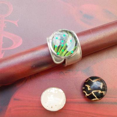 Besteckschmuck Ring 04 ♥ Ring Set 4-teilig Größe 56/57 Druckknopf Cabochon switch push button