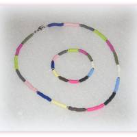 Armband elastisch oder Kette oder als Set aus HeishiPerlen bunt, Schmuckset Halskette und Armband Bild 2