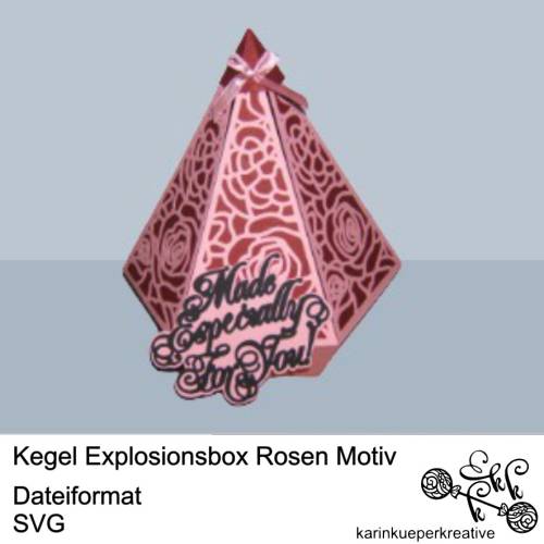 Plotterdatei Kegel Explosionsbox Rosen Motiv