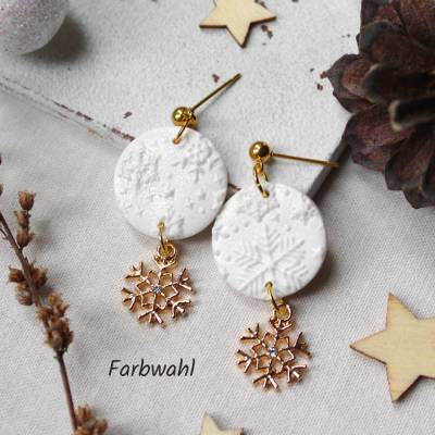 Ohrringe Schneekristalle • Ohrhänger Polymer Clay | Ohrschmuck | Weihnachten