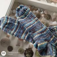 Socken handgestrickt mit elastischem Muster, Größe 44/45, Wollsocken, bunt Bild 2