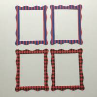 Stanzteile Rahmen gewellt, 4 Bilderrahmen mit Wellenrand rot,blau,schwarz gemustert,Kartenaufleger, zum Kartenbasteln Bild 3