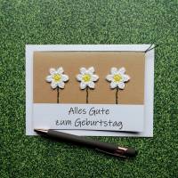 Glückwunschkarte Daisy mit Gänseblümchen oder Sonnenblumen gehäkelt mit Wunschtext Bild 3