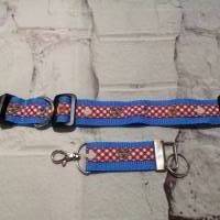 Hundehalsband mit Schlüsselanhänger blau, bayrisches Muster Bild 1