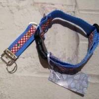 Hundehalsband mit Schlüsselanhänger blau, bayrisches Muster Bild 2