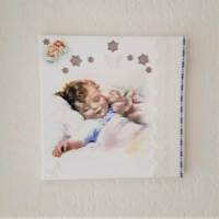 Bild Junge mit Teddy im Arm Engel Kinderzimmer Wanddekoration Decoupage auf Leinwand Bild 1
