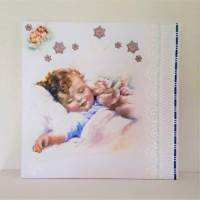 Bild Junge mit Teddy im Arm Engel Kinderzimmer Wanddekoration Decoupage auf Leinwand Bild 2