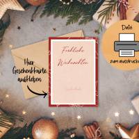 Fröhliche Weihnachten Karte für Gutschein bzw. Geschenkkarten zum ausdrucken, Din A6, Download Datei Bild 1