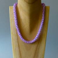 Glasperlenkette gehäkelt, transparent + violett, 44 cm, Halskette, Häkelkette, Perlenkette, Magnetverschluss, Schmuck Bild 1