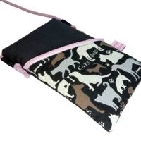 Handytasche zum Umhängen Gassitasche schwarz Crossbag handmade aus Baumwollstoff 2 Fächer Farb- und Musterauswahl Bild 8