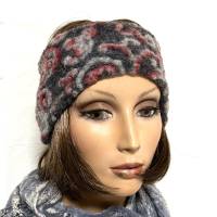 weiches Stirnband aus BIO-Wollwalk, in grau und rot, mit einem wunderschönen Muster, angenehm abgefüttert mit Baumwolle Bild 2