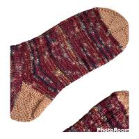 Wollsocken handgestrickt, Socken in Gr. 40-41, klassisch gestrickt in Bordeaux und Camel, Haussocken, Kuschelsocken Bild 3