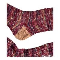 Wollsocken handgestrickt, Socken in Gr. 40-41, klassisch gestrickt in Bordeaux und Camel, Haussocken, Kuschelsocken Bild 4