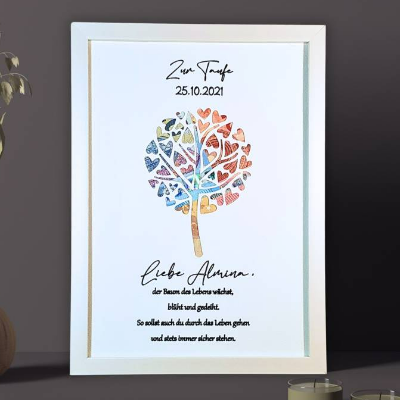 Personalisiertes Geldgeschenk zur Taufe - Taufgeschenk mit Namen & Datum - Geschenk Bilderrahmen mit Lebensbaum Andenken