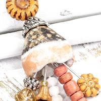 lässige florale ohrringe, weihnachtsgeschenk, keramik, glasperlen, orange, beige Bild 2