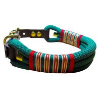 Hundehalsband, verstellbar, grün, rot, cremeweiß, gold, Leder und Schnalle Bild 1