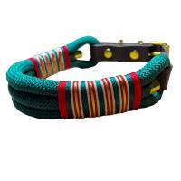 Hundehalsband, verstellbar, grün, rot, cremeweiß, gold, Leder und Schnalle Bild 3